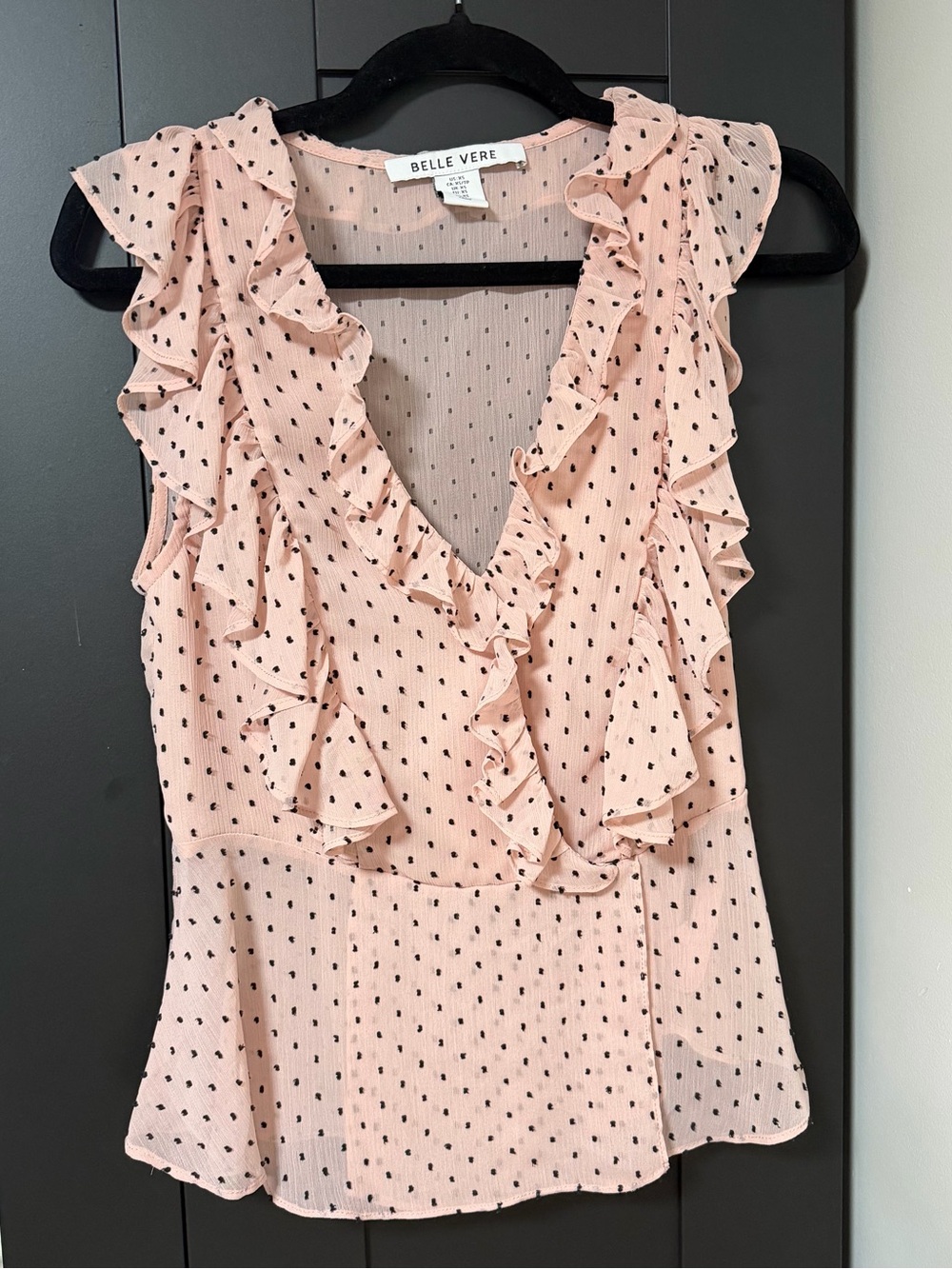 Pink Polka Dot Ruffle V-Neck Women's Top